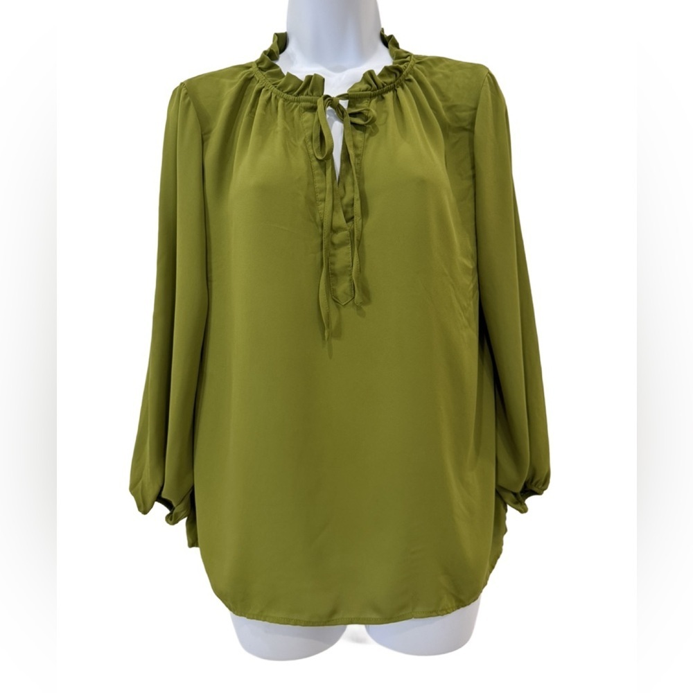 Counterparts Olive Green Ruffled Blouse. Size small